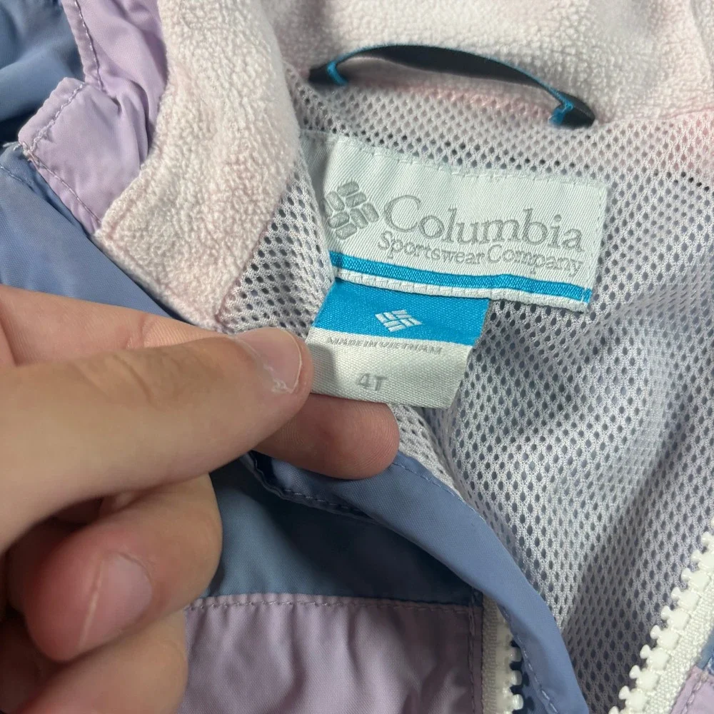 Columbia Kids Blue Pink Animal Ear Hooded Full Zip Windbreaker Jacket 4T